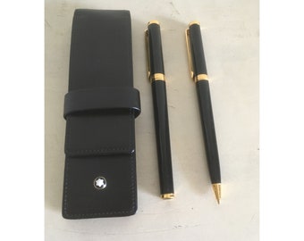 Montblanc Noblesse Oblige, Ballpoint Pen & Mechanical Pencil Set, in Original Leather Montblanc Pouch. Black Gold Tone Pens.