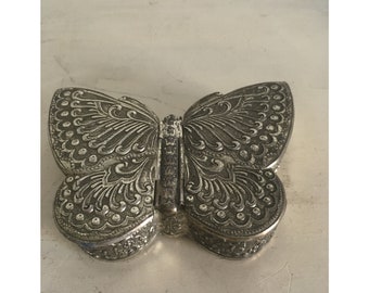 Vintage Metal Butterfly Jewelry Box. Double Ornate Trinket Case. Red Velvet Lined Interior Case. Vintage Boudoir Gift.