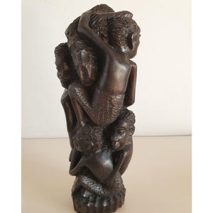 Vintage African Hand Carved Wooden Sculpture of Five Climbing Figures, Tribal Art Statue, 29cm Tall, Mid-20th Century