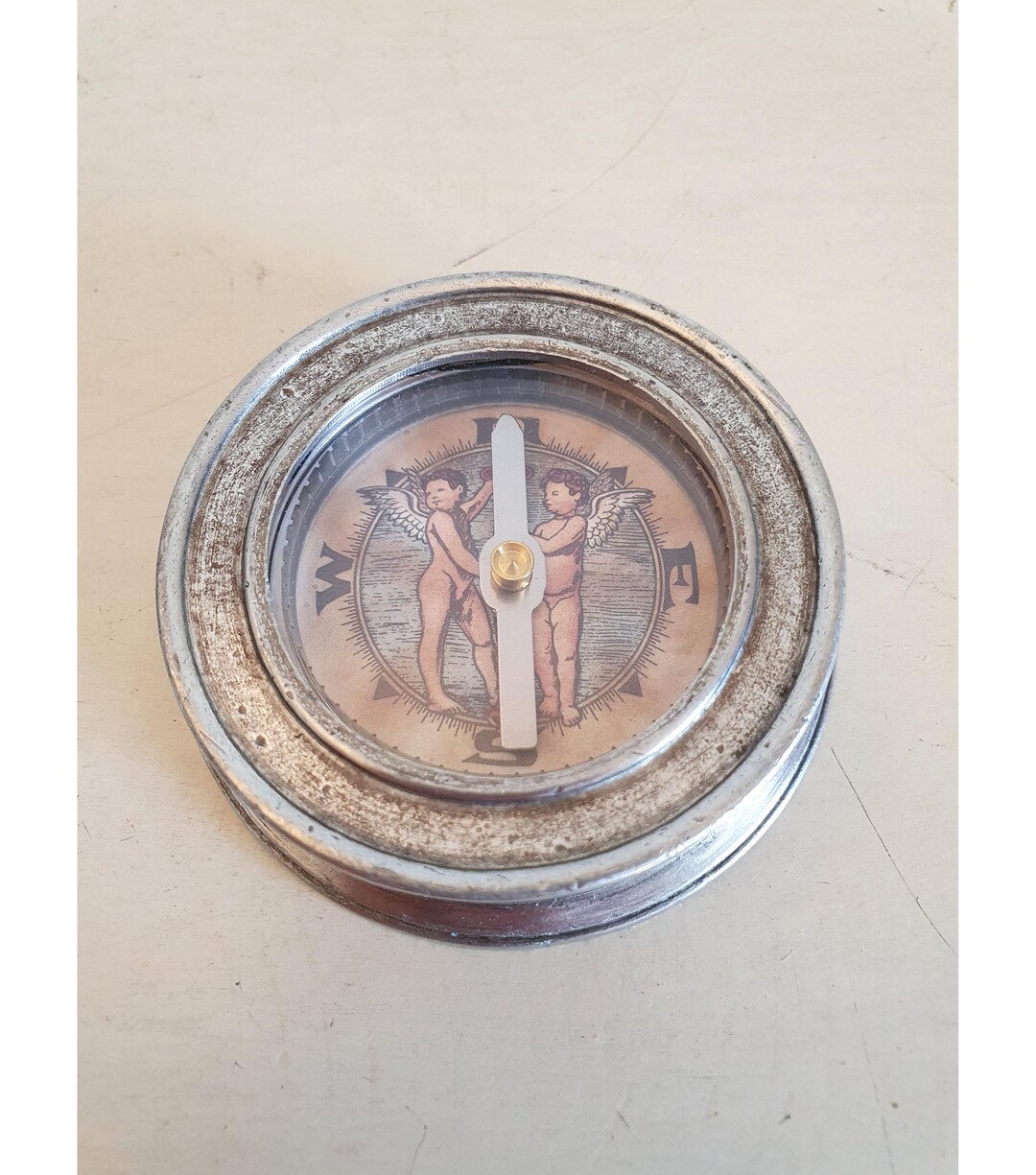 Vintage Pewter Compass With Cherubs – Working Angel Dial Nautical Desk ...