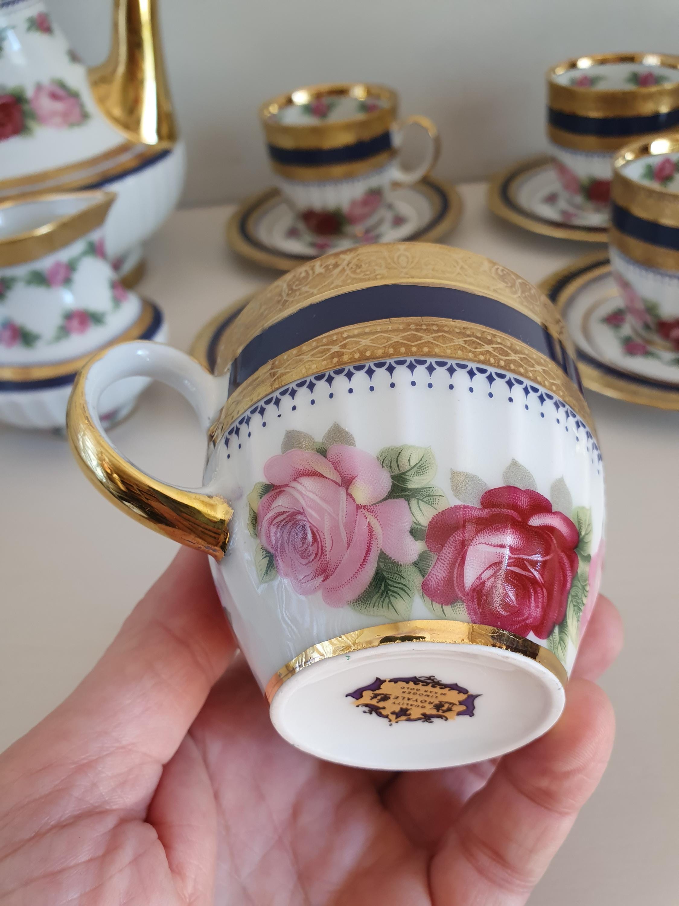 Vintage Royale Limoges Coffee Tea Set for 6 With Roses and 22K Gold ...