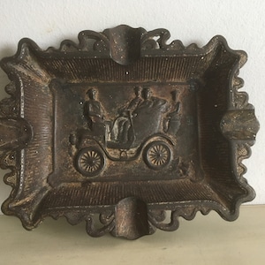 Vintage Antique Cast Iron Cigars Ashtray. Rare Stamped Handmade Decorative Cigarettes Ashtray in Art Nouveau Design.