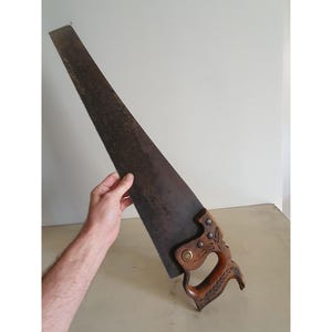 Antique Hand Saw with Carved Wooden Handle and &quot;Warranted Superior&quot; Medallion, 66 cm Long - Collectible Vintage Tool, Rustic Decor, Greece.