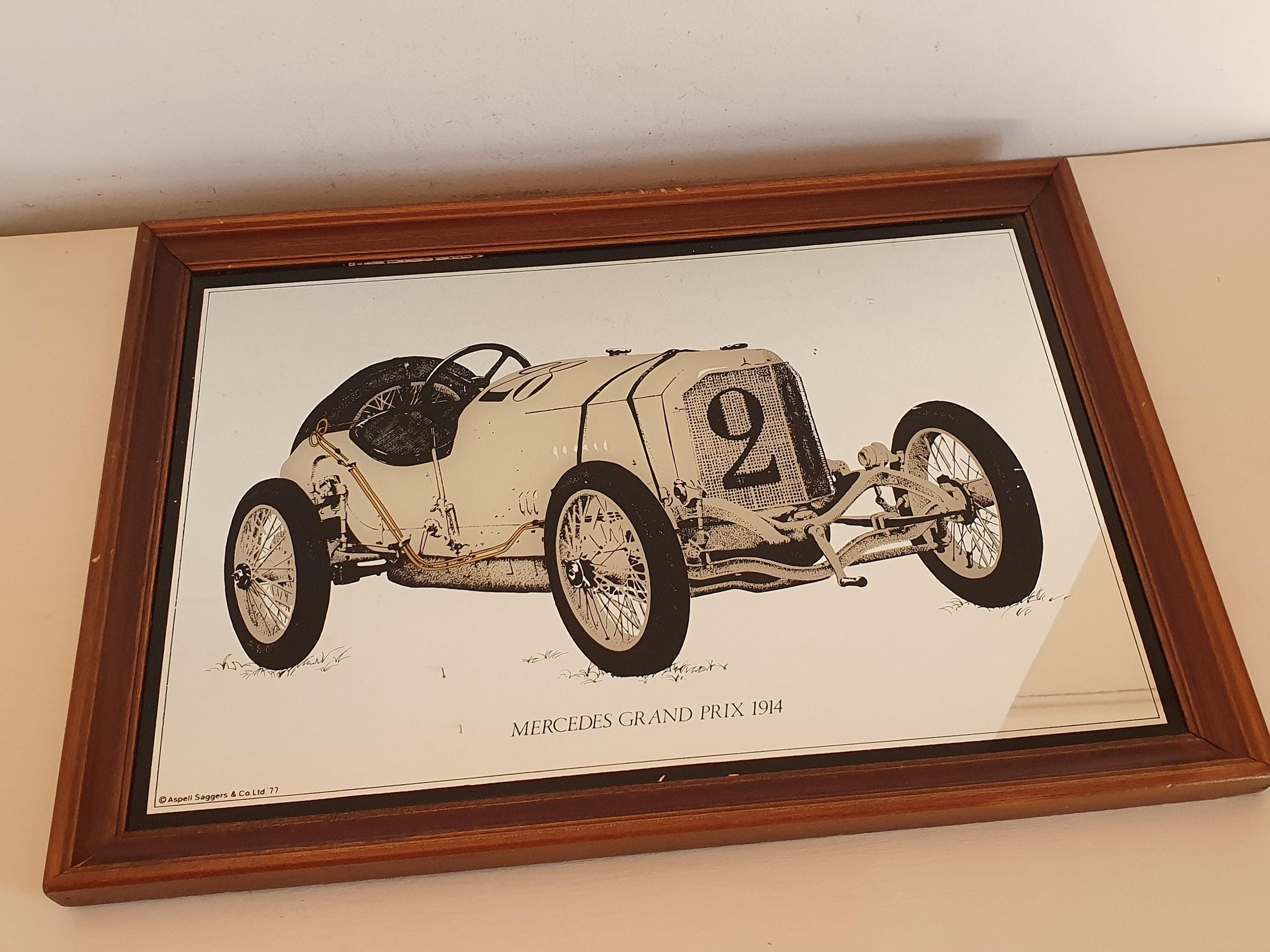 Vintage 1977 Aspell Saggers Mercedes Grand Prix 1914 Mirror Art
