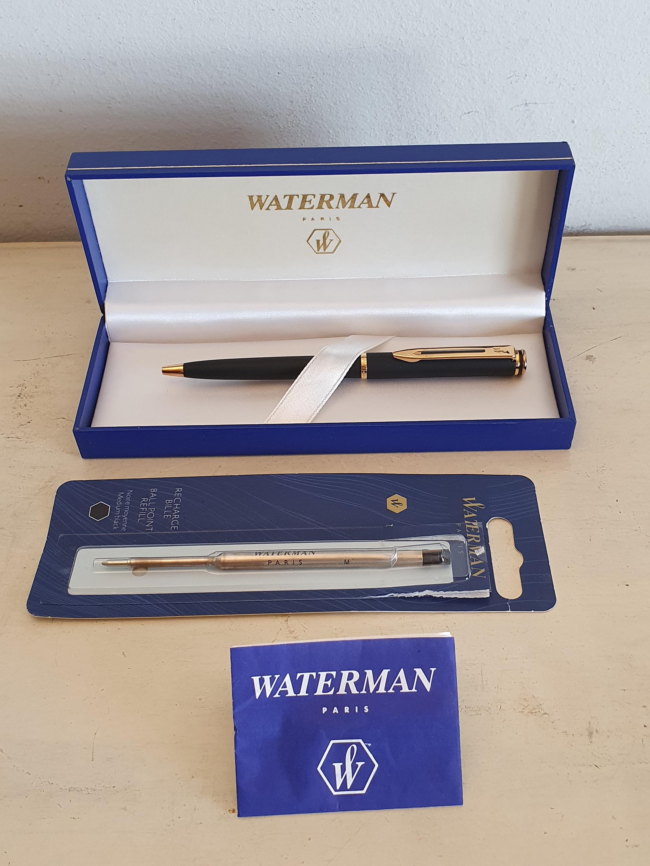 Waterman Paris Matte Black and Gold Trim Ballpoint Pen With Box