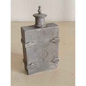 Antique Napoleon Pewter Flask, Hinged Decorative Bottle (95% Tin)