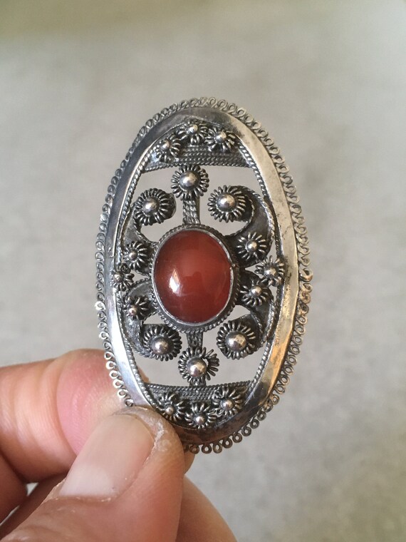 Silver Antique Oval Brooch. Caramel Tone semi tra… - image 7
