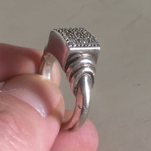 Vintage or Antique Sterling Silver 950 Robust Ring with 6 Zircon Stones. Handmade Fine Jewelry from Greece.