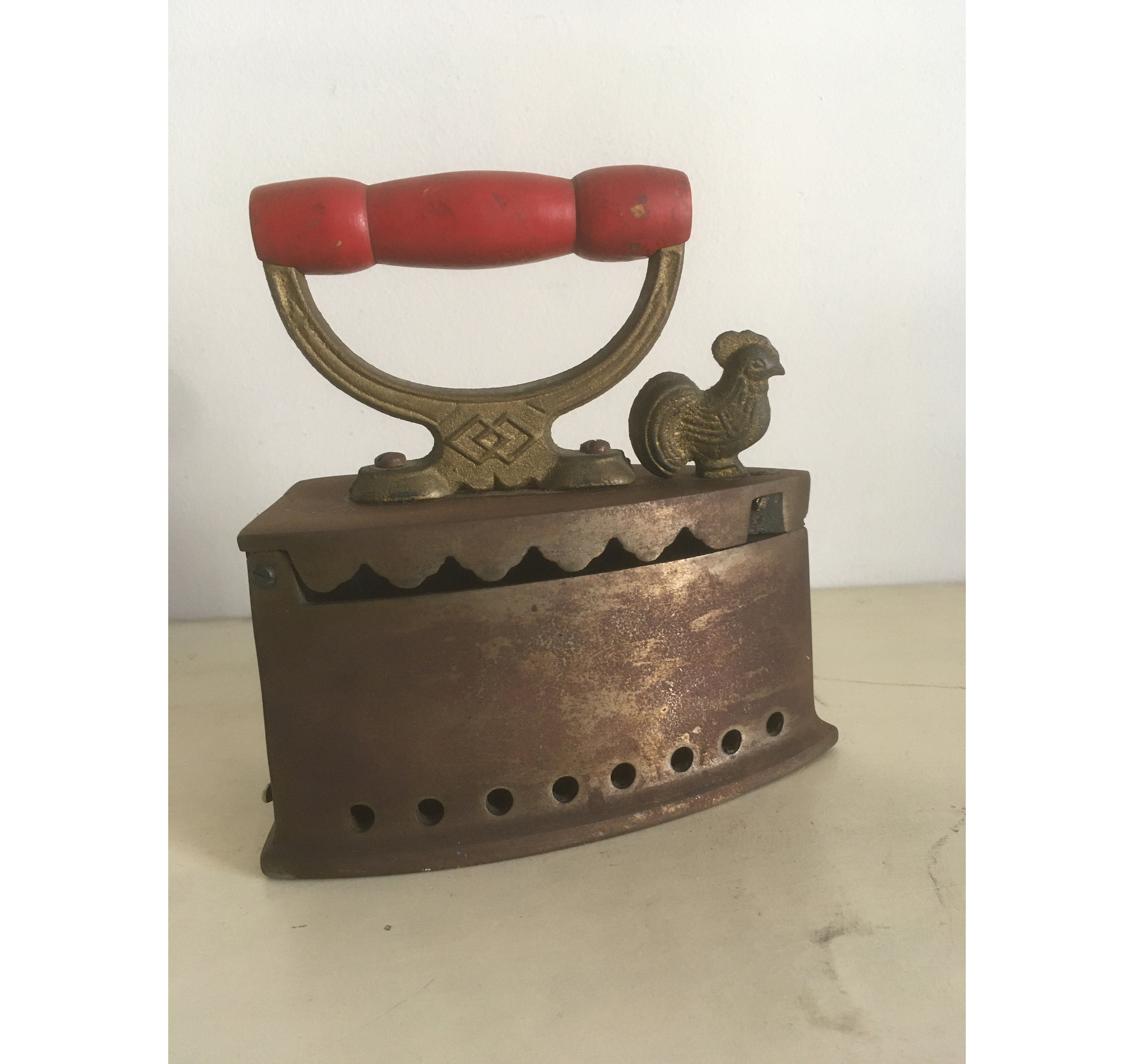 Antique Clothes Iron. Late 1800's Handmade Cast Iron, Wooden