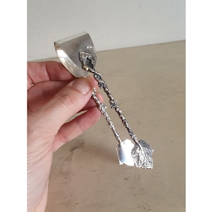 Vintage Antique Sterling Silver 800 Leaf Motif Sugar Tongs, Handcrafted Nature-Inspired Design, Tea tongs. 36.4g