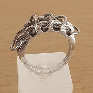 Vintage Sterling Silver 950 Chain Link Ring Moving Loops Band Artisan Statement Piece Unique