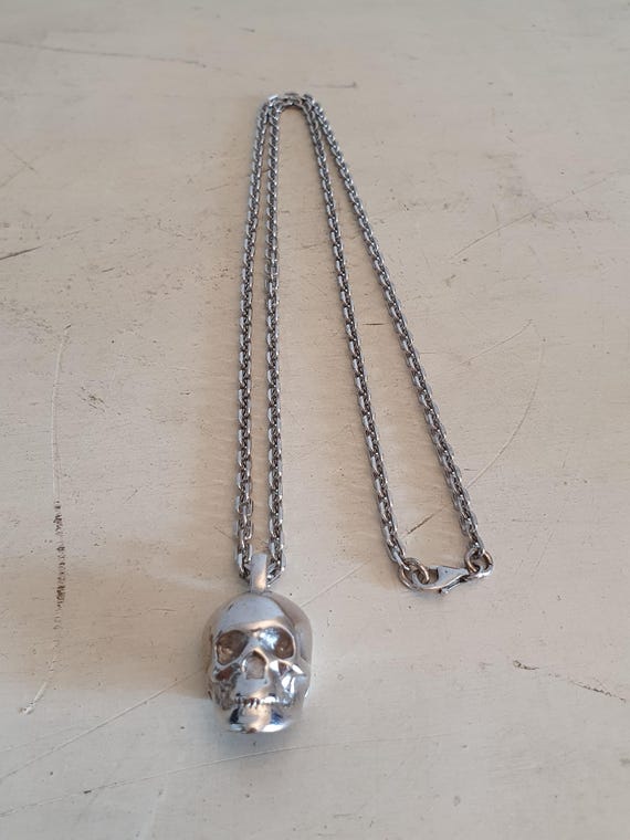 Solid Sterling Silver Skull Pendant Necklace, Hea… - image 7