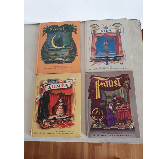 Aida, Carmen, Faust, Magic Flute, 1944's Illustrated Books Set, Metropolitan Opera Guild, Authorized Edition. Collectible Children's Books.