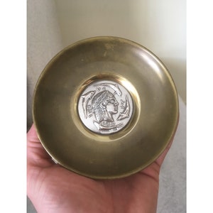 ILIAS LALAOUNIS Solid Silver and Brass Dish Bowl. Stamped Greek Fine Art Jewelry Small Plate. Vintage Decorative Dish. Luxury Greek Gift.