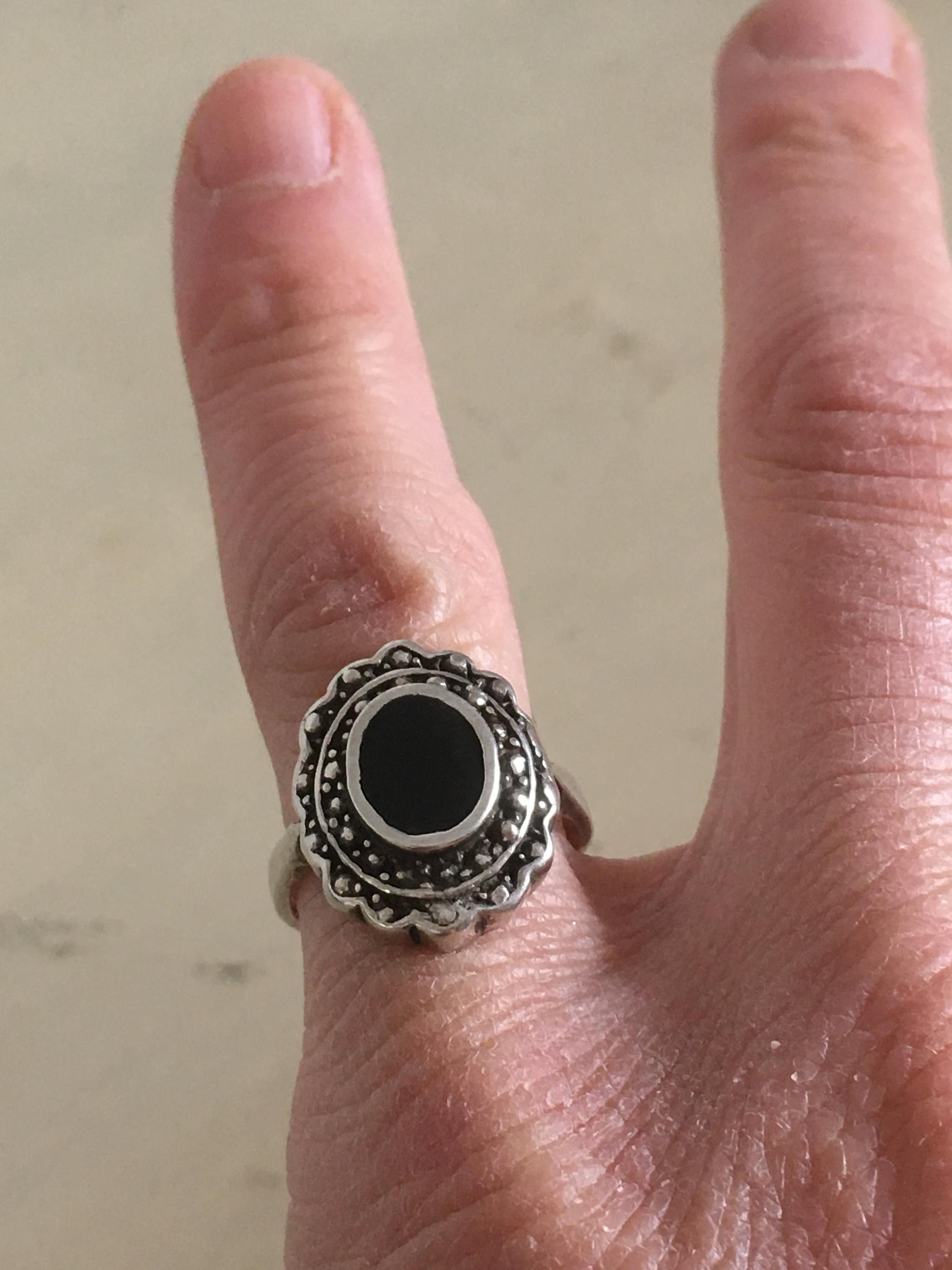 Bague Ancienne En Argent 925 Avec Onyx - Taille 52, Occasion, Poinçonnée