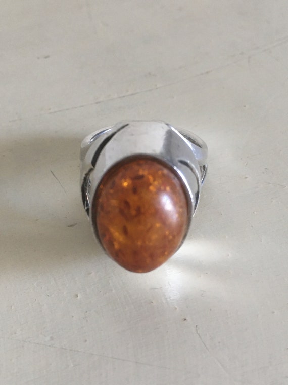 Sterling Silver and Amber Ring. Tall & Big Oval F… - image 8