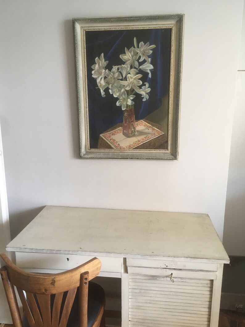 Stor originalmålning och signerad. Vintagemålning, akryl på duk, inramad från 1953. Vas med blommor, väggkonst. Signerad Zottas 1953. bild 2