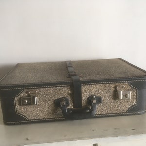 Vintage Fabric & Leather Suitcase. Suitcase for Office Home Shop Decoration and Storage. Memorabilia Case. Memories Box.