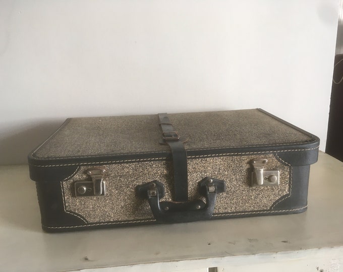 Vintage Fabric & Leather Suitcase. Suitcase for Office Home Shop Decoration and Storage. Memorabilia Case. Memories Box.