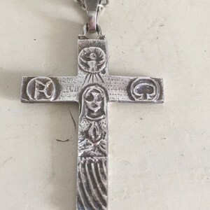 Greek Sterling Silver Artistic Cross with Long Chain. Vintage Unique Handmade Christian Cross. Rare Design Unisex Cross Pendant from Greece. image 8