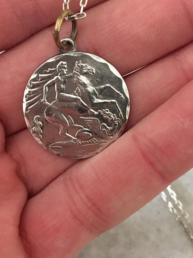 Vintage Sterling Silver Jesus Medallion "I Am Greek Orthodox" Pendant Bracelet