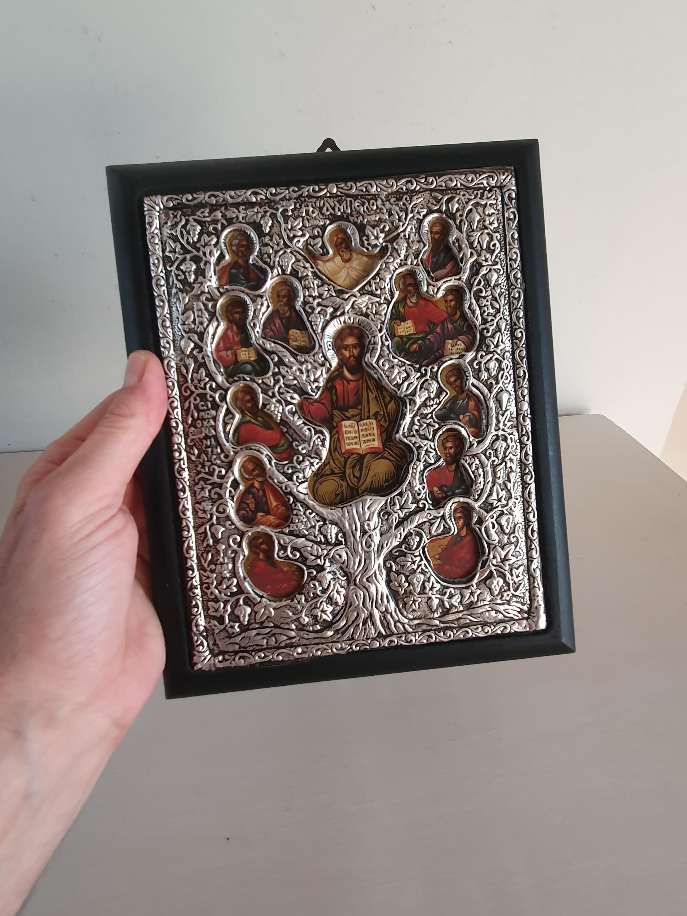 Vintage Byzantine Icon Tree of Life Christ and Apostles Metal