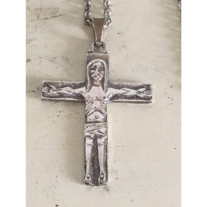 Greek Sterling Silver Artistic Cross with Long Chain. Vintage Unique Handmade Christian Cross. Rare Design Unisex Cross Pendant from Greece. image 1