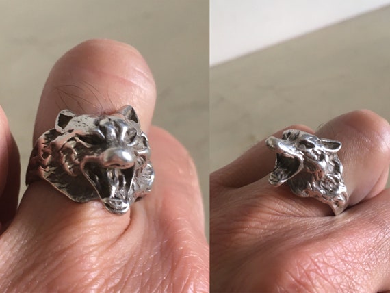 Sterling Silver Wolf Head Ring. Wolf Sculpture Ha… - image 2