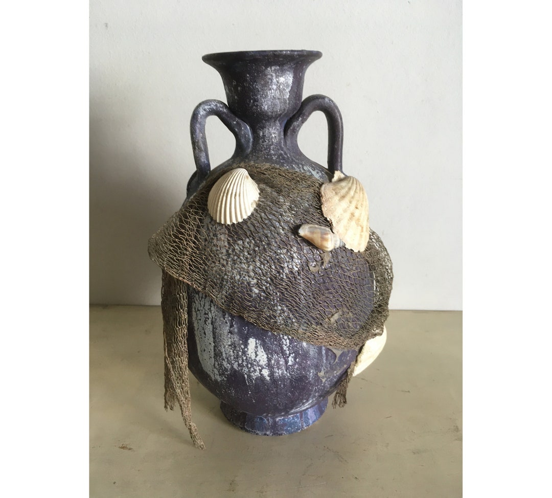 Ceramic Decorative Greek Vessel Souvenir. Ornate Pot With Shells ...