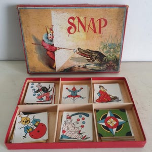 Jeu de cartes SNAP ancien - Thème clown français « Snipp-Snapp » - Graphismes colorés - Rare, numéroté 4093 - c. Jeu de société lithographié des années 1920.