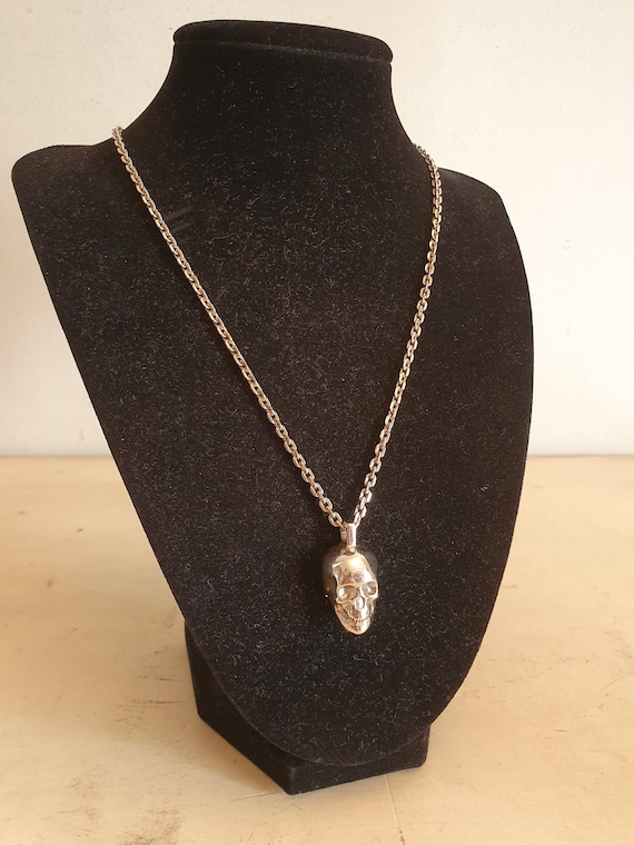 Solid Sterling Silver Skull Pendant Necklace, Hea… - image 2
