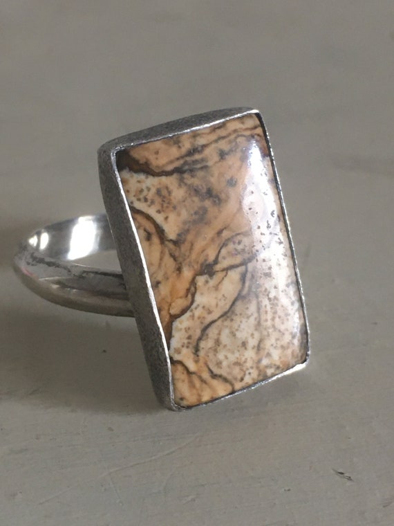 Sterling Silver 950 Jasper Rectangular Signed Rin… - image 2