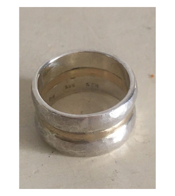 Gold 14K & Silver 925 Unisex Ring. Forged Design Band Ring Hallmarked 585 and 925. Vintage Handmade Jewelry from Greece.