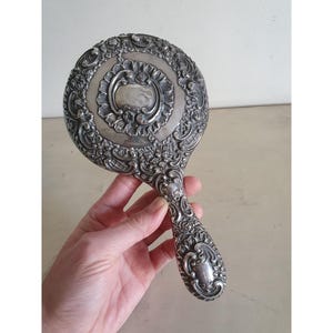 Antique Sterling Silver Handheld Mirror. Fully Quality Hallmarked English Ornate Mirror. 1910's Intricate Floral Motif Repoussé Mirror.