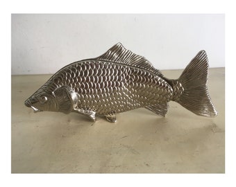 Modello Depositato Italian Design Vintage Napkin Holder. Silver Plated Koi Fish Sculpture. Mid Century Design Kitchenware.