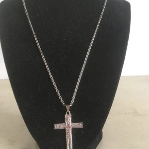 Greek Sterling Silver Artistic Cross with Long Chain. Vintage Unique Handmade Christian Cross. Rare Design Unisex Cross Pendant from Greece. image 4