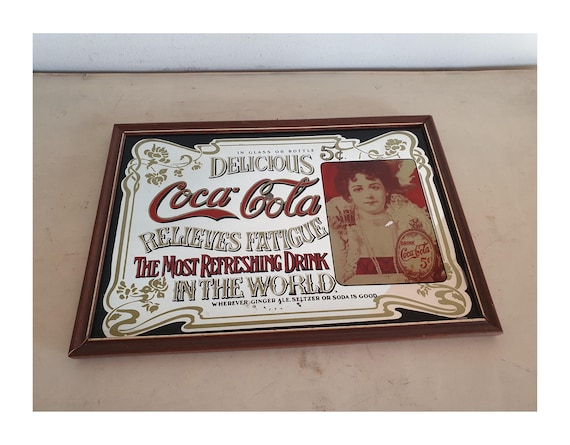 Vintage Coca-cola Mirror 1980s Advertisement, Framed Glass Sign