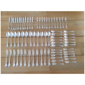 Vintage/Antique Christofle Silver-Plated 72-Piece Flatware Set, Elegant French Cutlery Service for 12, Rococo Style, 1930s Art Deco Design.