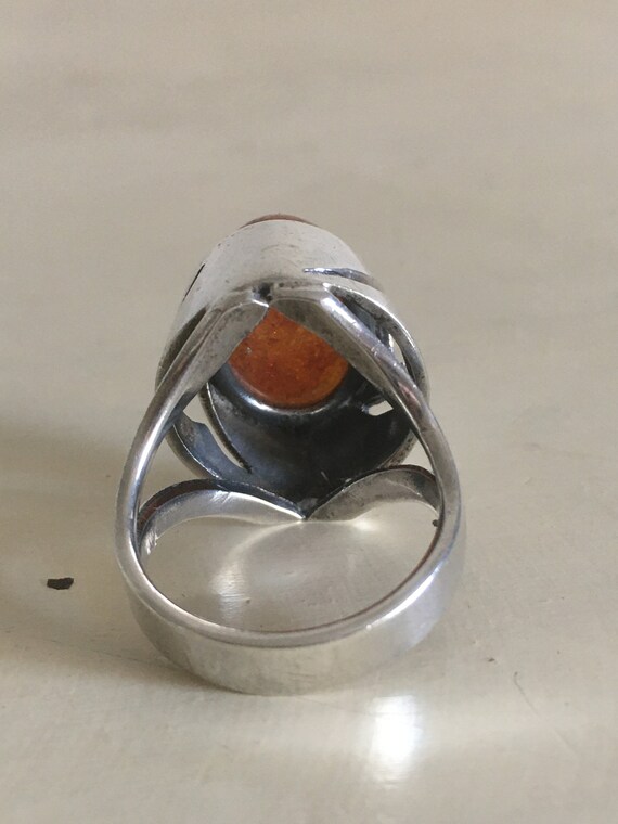 Sterling Silver and Amber Ring. Tall & Big Oval F… - image 5