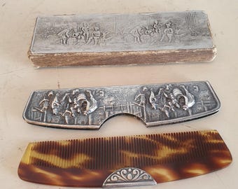 Vintage Danish Pewter Comb Set With Spritzer Fuhrmann Box | Made