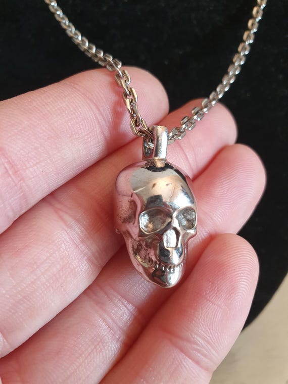 Solid Sterling Silver Skull Pendant Necklace, Hea… - image 4