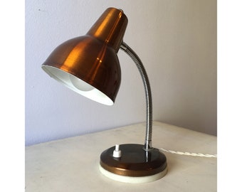 Small Desk 1970's Lamp. Vintage Metal Office Lamp. Adjustable Gooseneck Industrial Lamp. Retro Design Flexible Lamp.