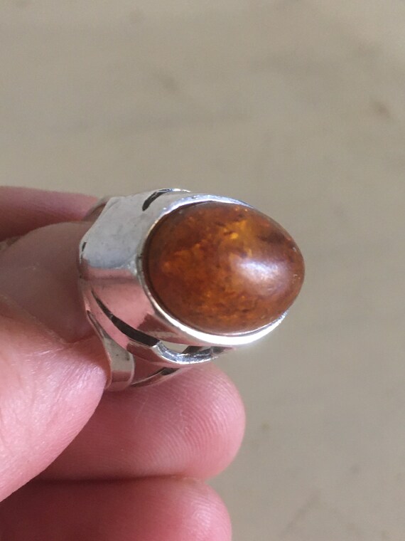 Sterling Silver and Amber Ring. Tall & Big Oval F… - image 3