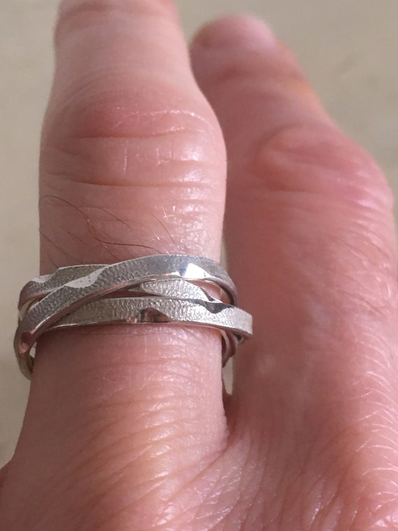 Sterling Silver Triple Band Rolling Ring. Chisell… - image 3