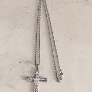 Greek Sterling Silver Artistic Cross with Long Chain. Vintage Unique Handmade Christian Cross. Rare Design Unisex Cross Pendant from Greece. image 2