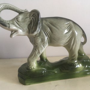 Vintage Porcelain Elephant Ornament. Table Top Decoration. 27 Cm Tall & 29 Cm Long Pottery Elephant Figurine.
