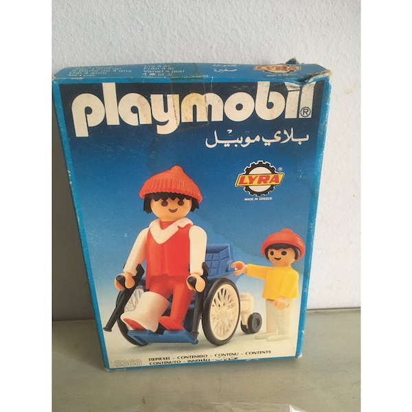 Unused 1985's Playmobil No 3363 Patient In Wheelchair with Boy. Unused & Sealed Parts. Collectible Vintage Toys. Made by LYRA in Greece.