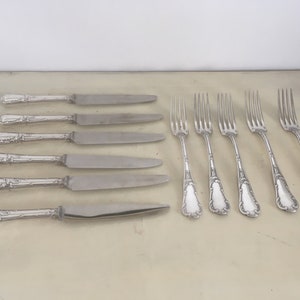 Christofle Art Nouveau Design Vintage Set. 6 Forks and 5 Knives Silverware. Deluxe Silver Plate Collectible Dining Set.