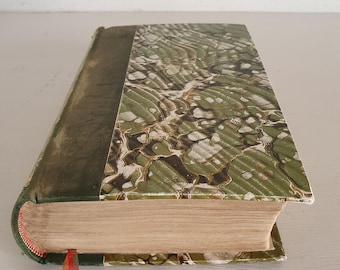 Antique 1857 French Book “Germaine” by Edmond About, Paris Hachette Edition, Marbled Boards, Leather Spine, Rare Collectible Volume
