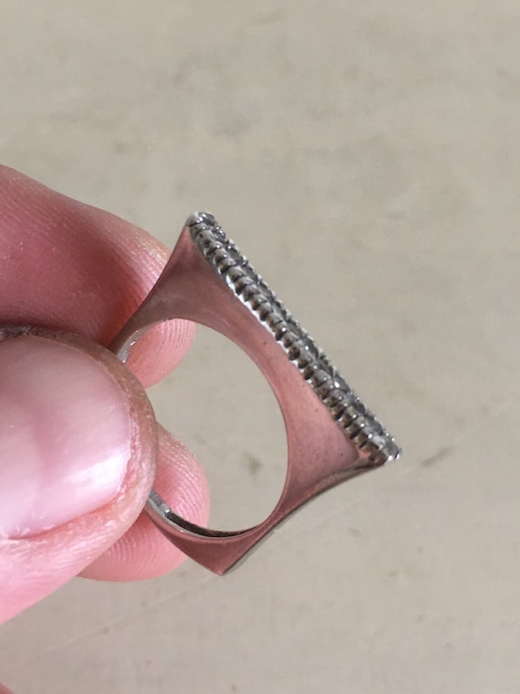 Sterling Silver Flat Shaped Ring with Faceted Zir… - image 1